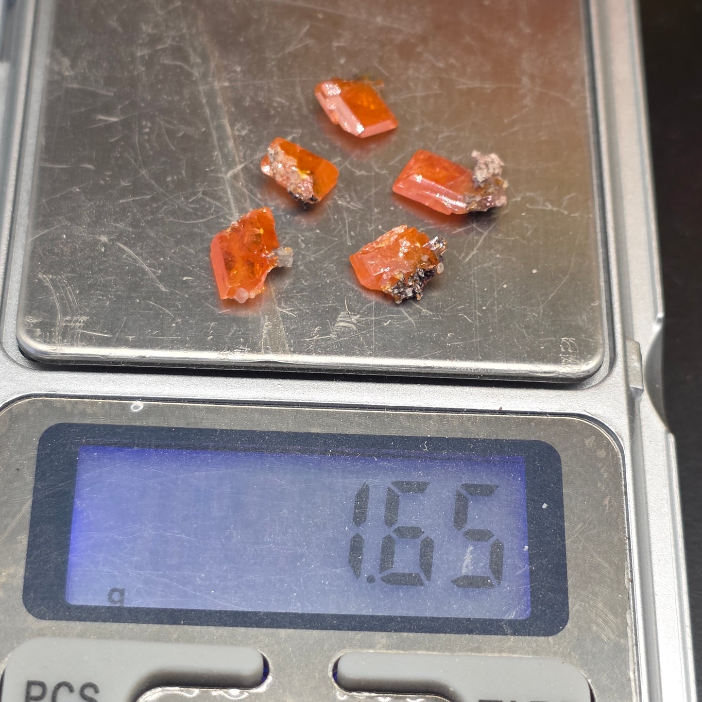 Arizona Wulfenite Gem Jar | 5 Orange Crystals | Red Cloud Mine | La Paz County | Arizona | Raw Stones