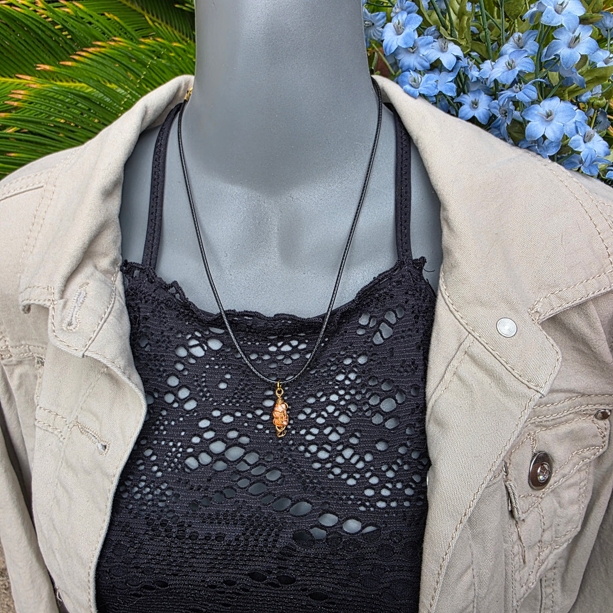Handcrafted Wulfenite Crystal Necklace Natural Orange Stone Wire Wrapped Pendant