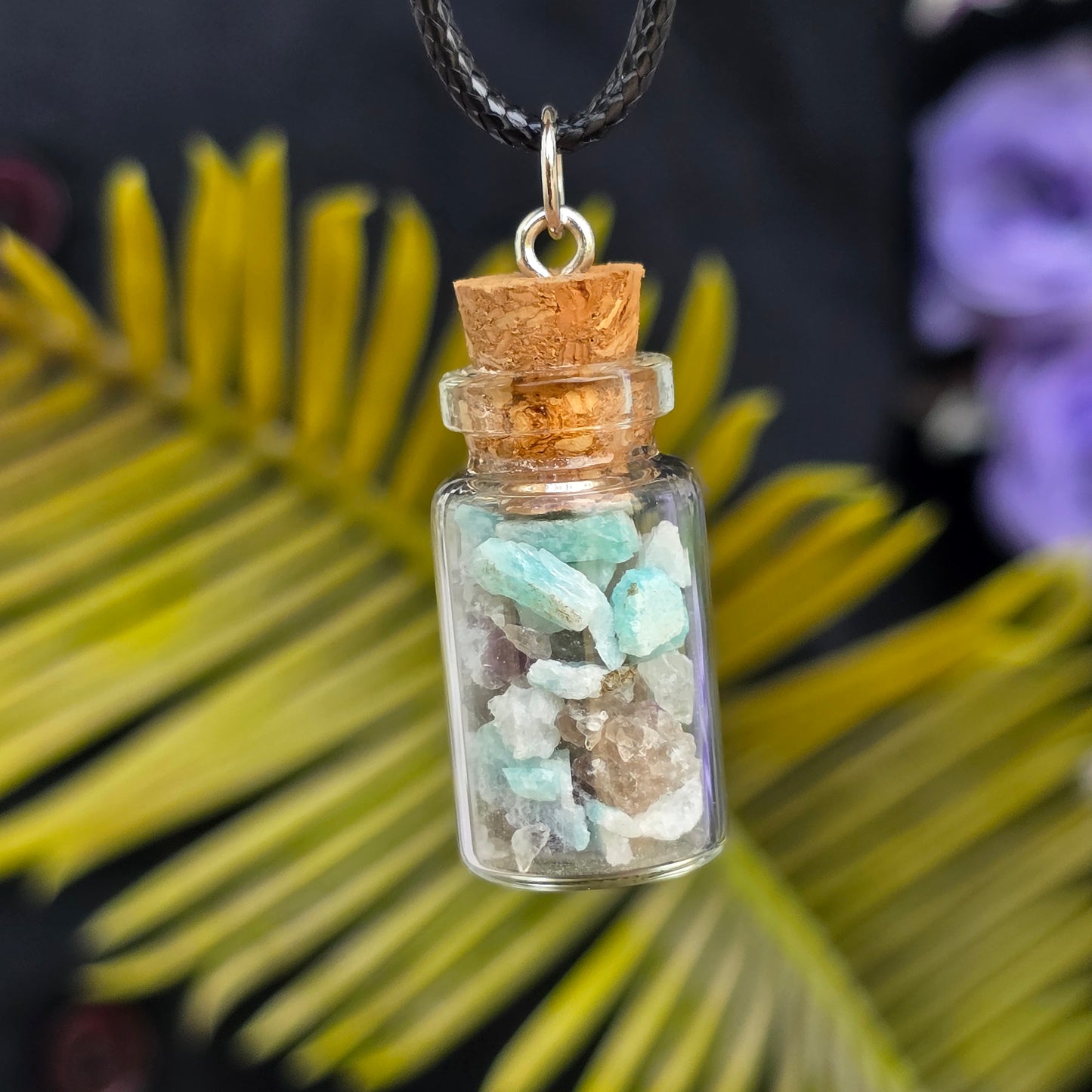 Natural Raw Amazonite and Quartz Necklace | Stone Rock Jewelry | Crystals in a Bottle Pendant |Gemstone Geology Gift