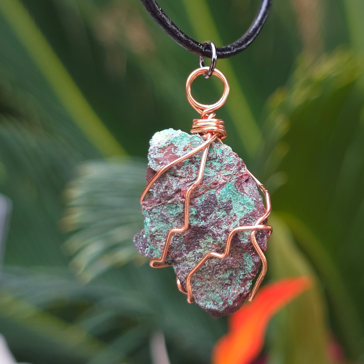 Wire Wrapped Copper Ore Necklace | Natural Malachite Stone Pendant, Arizona Geology Gift