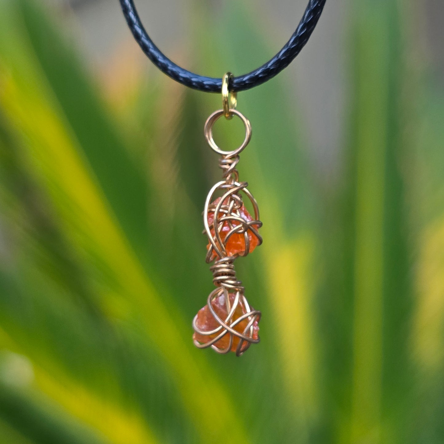 Raw Wulfenite Crystal Necklace | Hand Wrapped Wire Pendant with Orange Rock