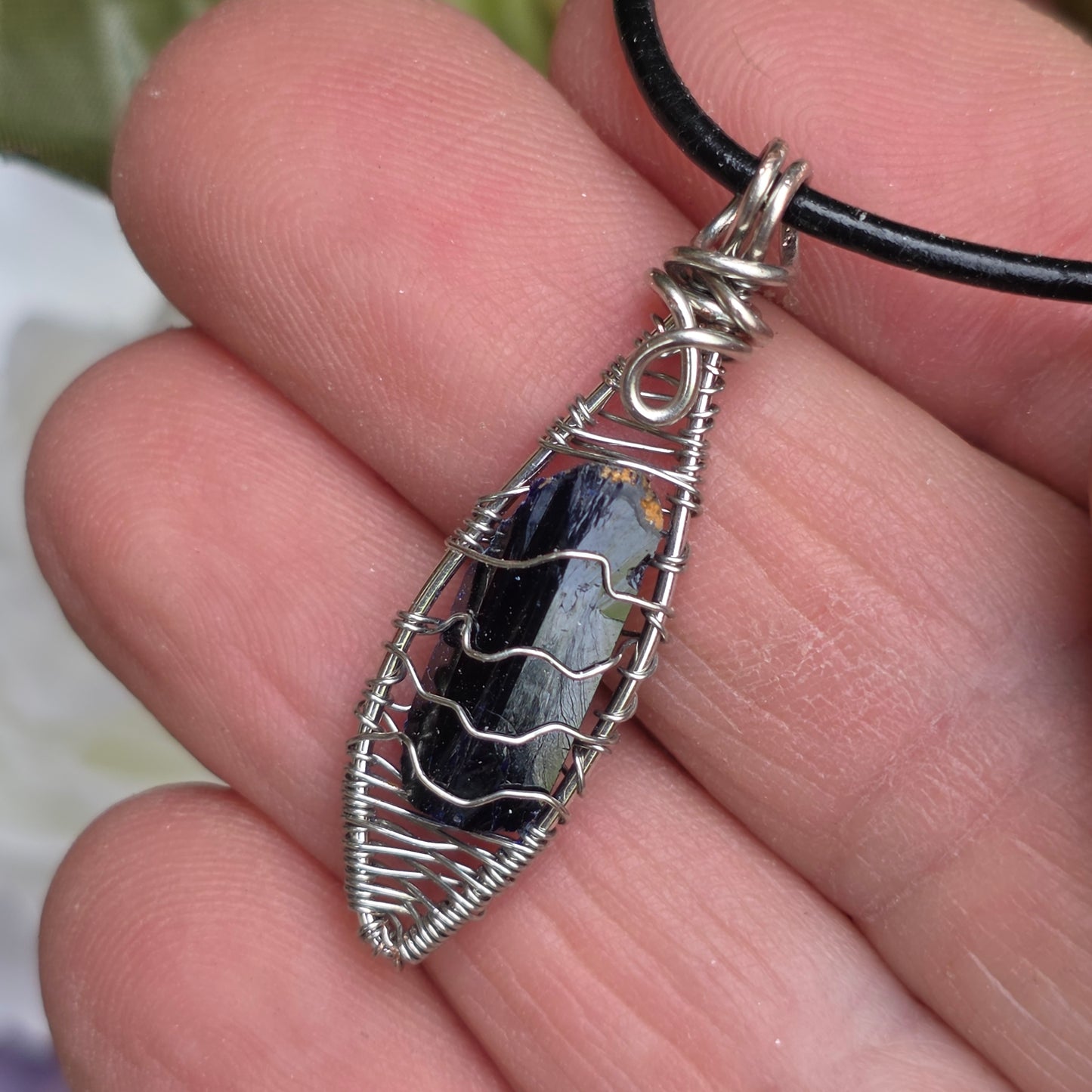 Natural Azurite Rock Necklace | Handmade Raw Gemstone Pendant | Wire Wrapped Crystal Jewelry